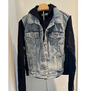 Bailey 44 Womens L Denim Black  Soft Stretchy Arms Hood Back Hidden Zipper